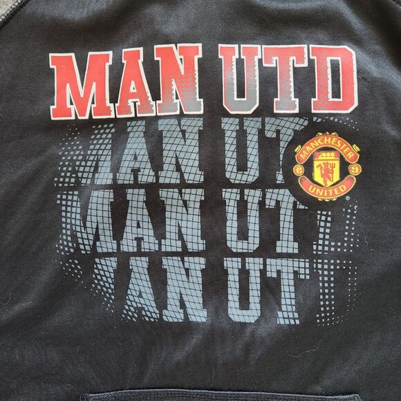 Manchester United Logo Hoodie Mens Medium Black Gray Pocket Soccer Football - Picture 4 of 6